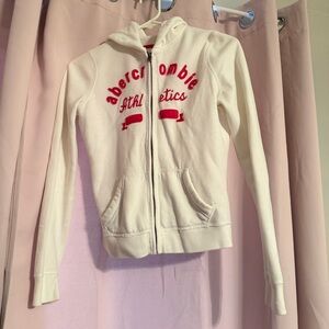 Abercrombie White Hoodie with Pink Logo